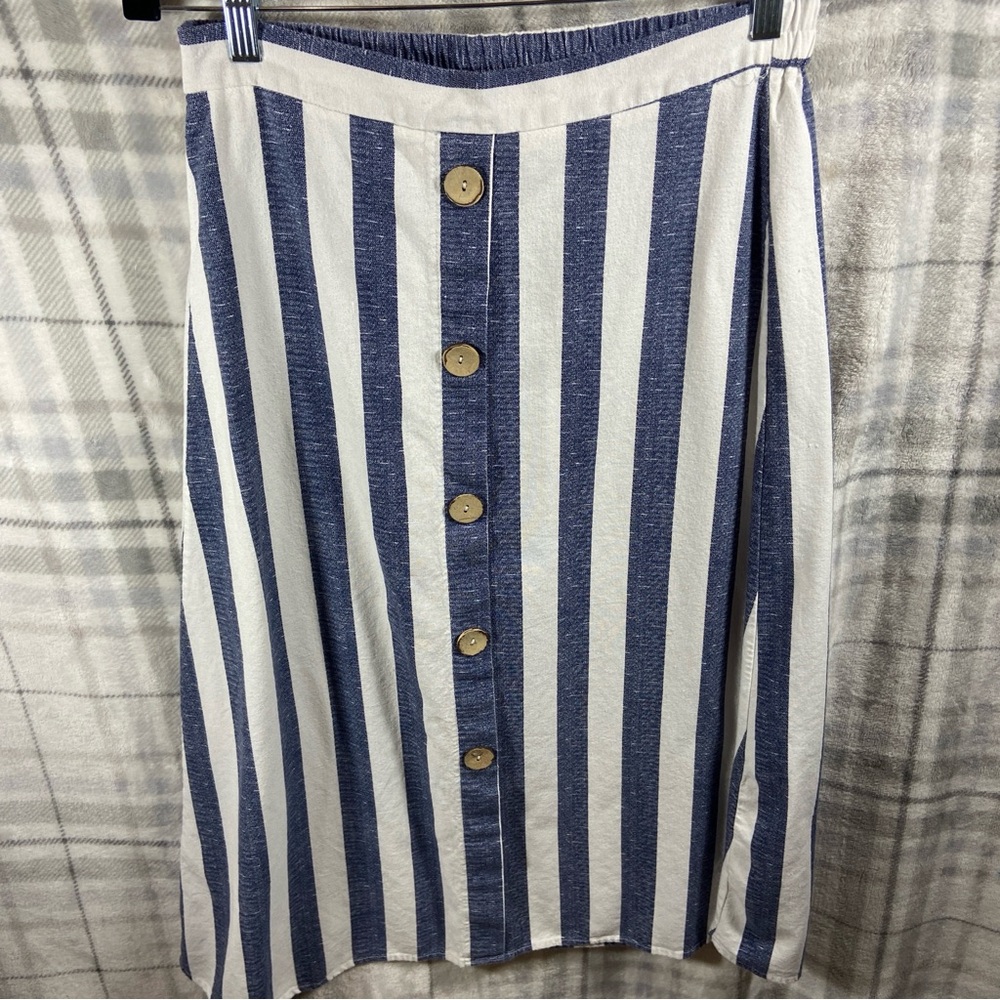 Striped Blue and White Button-Front Skirt